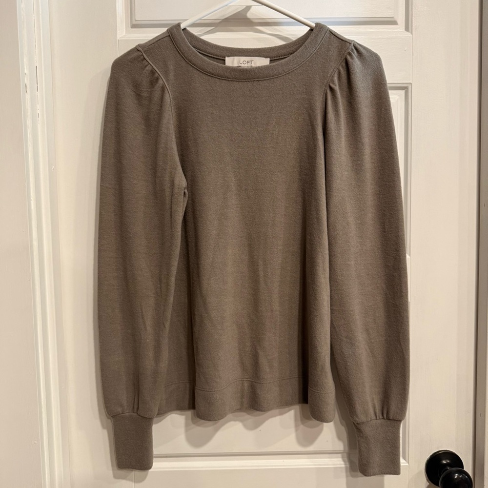 LOFT Puff Sleeve Sweater XS Brown Soft Knit Lightweight Pullover